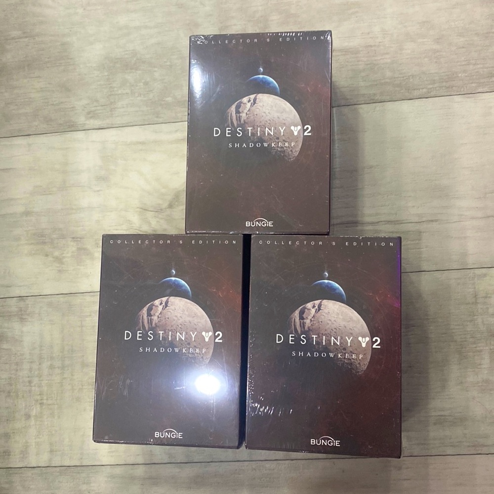 3 Destiny 2 Shadowkeep Sets and 1 Blacksmith Pin.